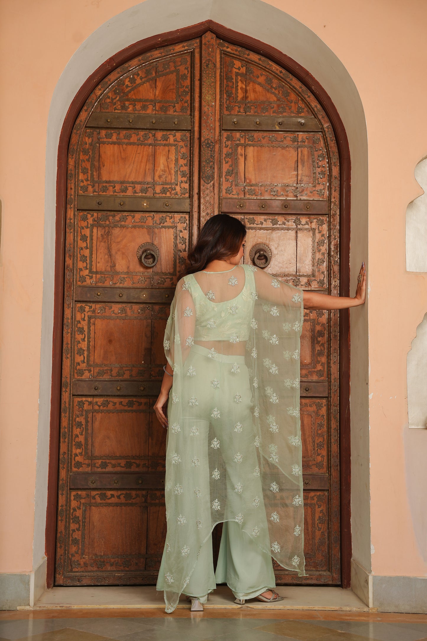 Mint Green Cape Top with Plazo set