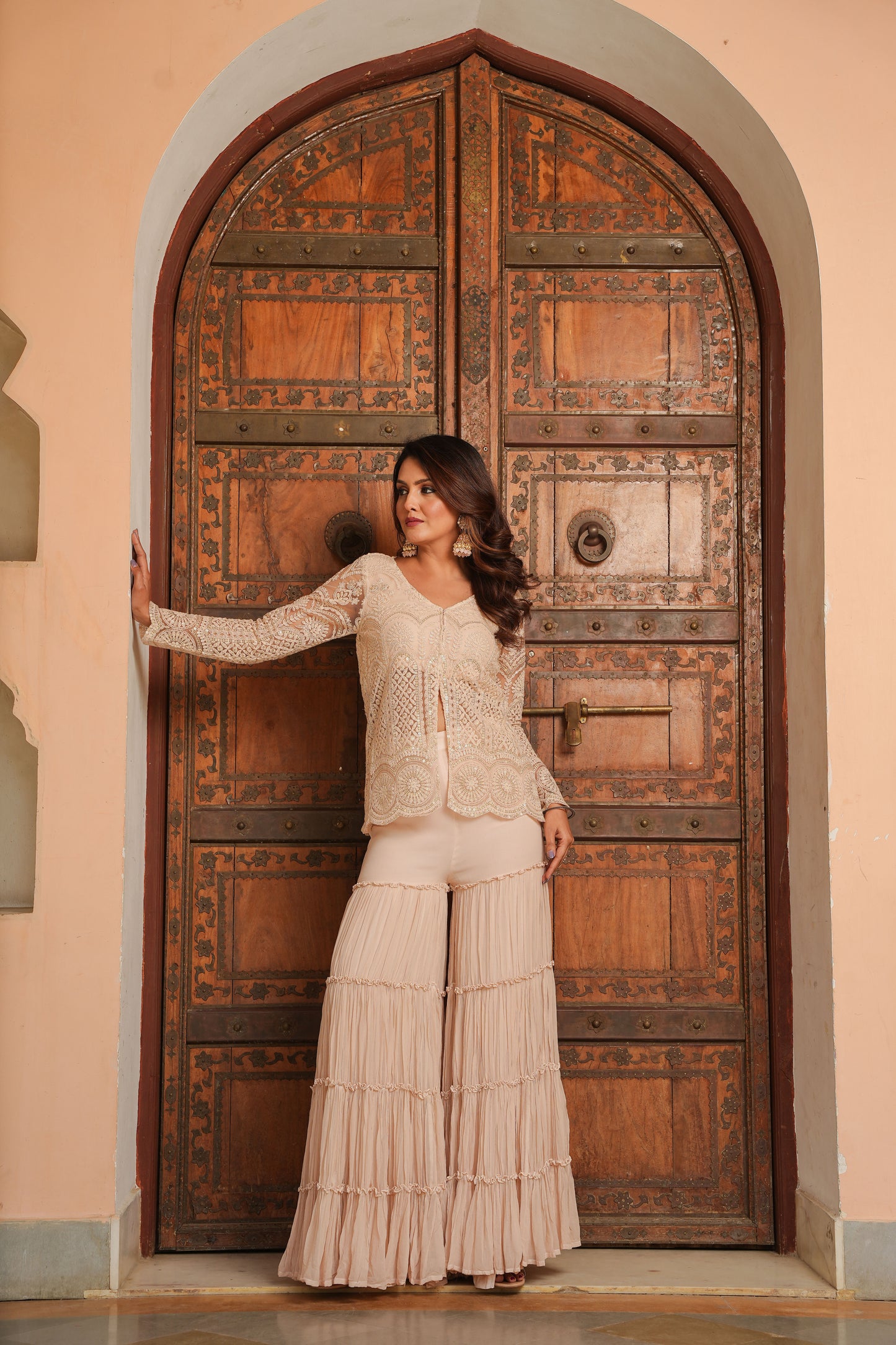 Vintage Peach Layered Sharara Set