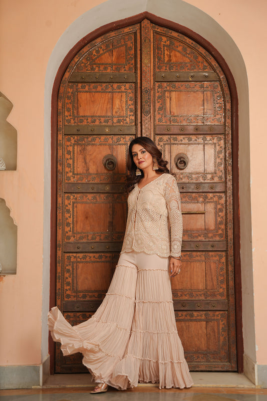 Vintage Peach Layered Sharara Set