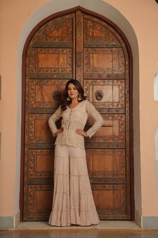 Vintage Peach Layered Sharara Set