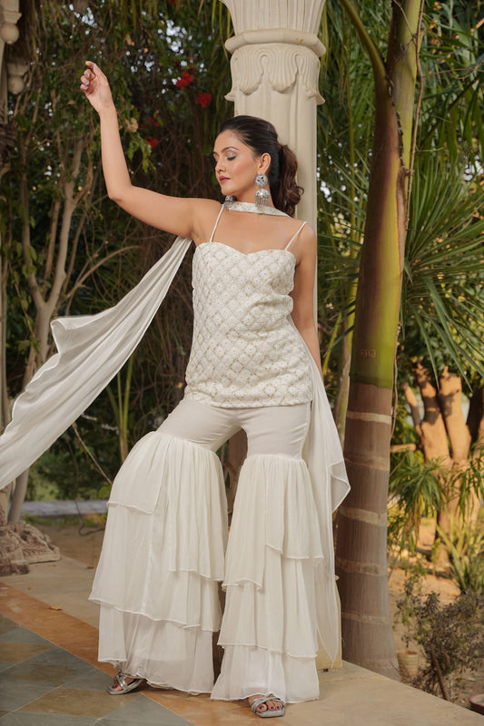 Pearl White Sharara Set