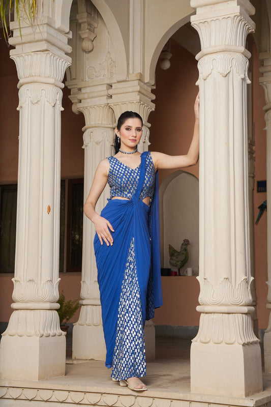 Dazzling Blue Drape Saree